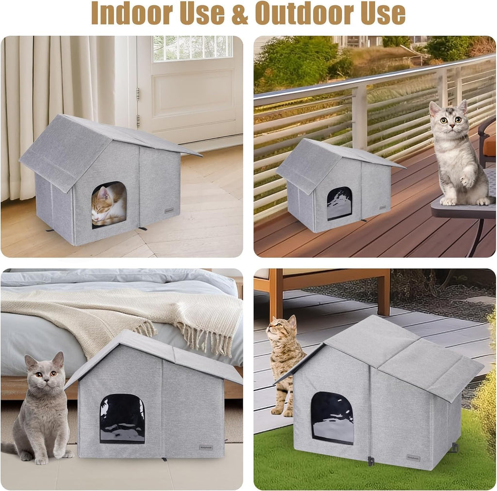 Outdoor Cat House Weatherproof Collapsible with Soft Warm Mat (20''*13''*16'') F999