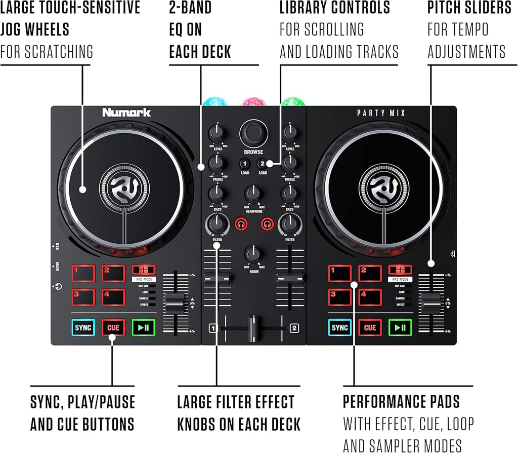 DJ Controller, DJ Headphones, DJ Monitor Speakers with Party Lights Y2050