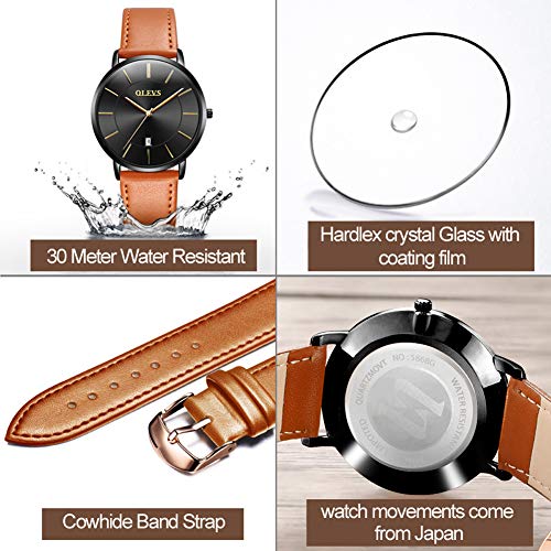 Minimalist Ultra Thin Analog Quartz Date Waterproof Slim Leather Band Watch I39067