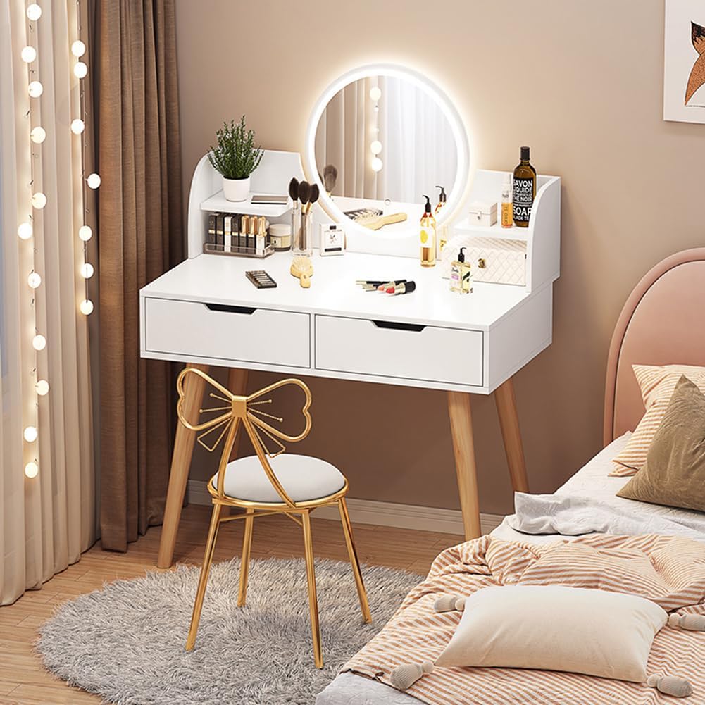 Makeup Vanity with Mirror and 2 Drawers O739781