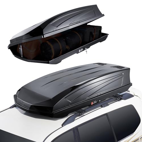 Black 22 Cubic Feet ABS Hard Shell Roof Box with Dual-Sided Opening L400