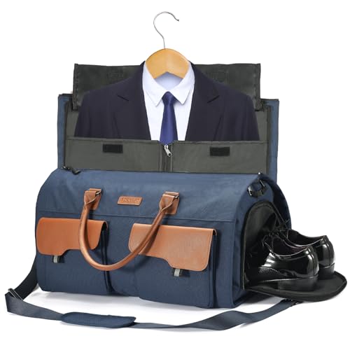 Convertible Garment Bag, Leatheret Carry on Travel Duffel Bag with Shoe Compartment, 2 in 1 Hanging Suit Bag (Brown) A57271
