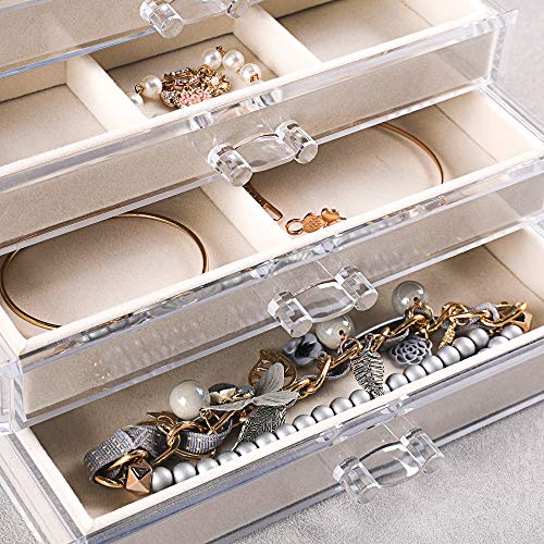 5 Layers Clear Acrylic Velvet Jewelry Box with 5 Drawers W934796