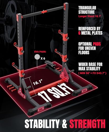 Squat Rack with Adjustable Pull-Up Bar & Extended Safety Arms, 35"-67" Width, Fixed 83” Frame Height X93970