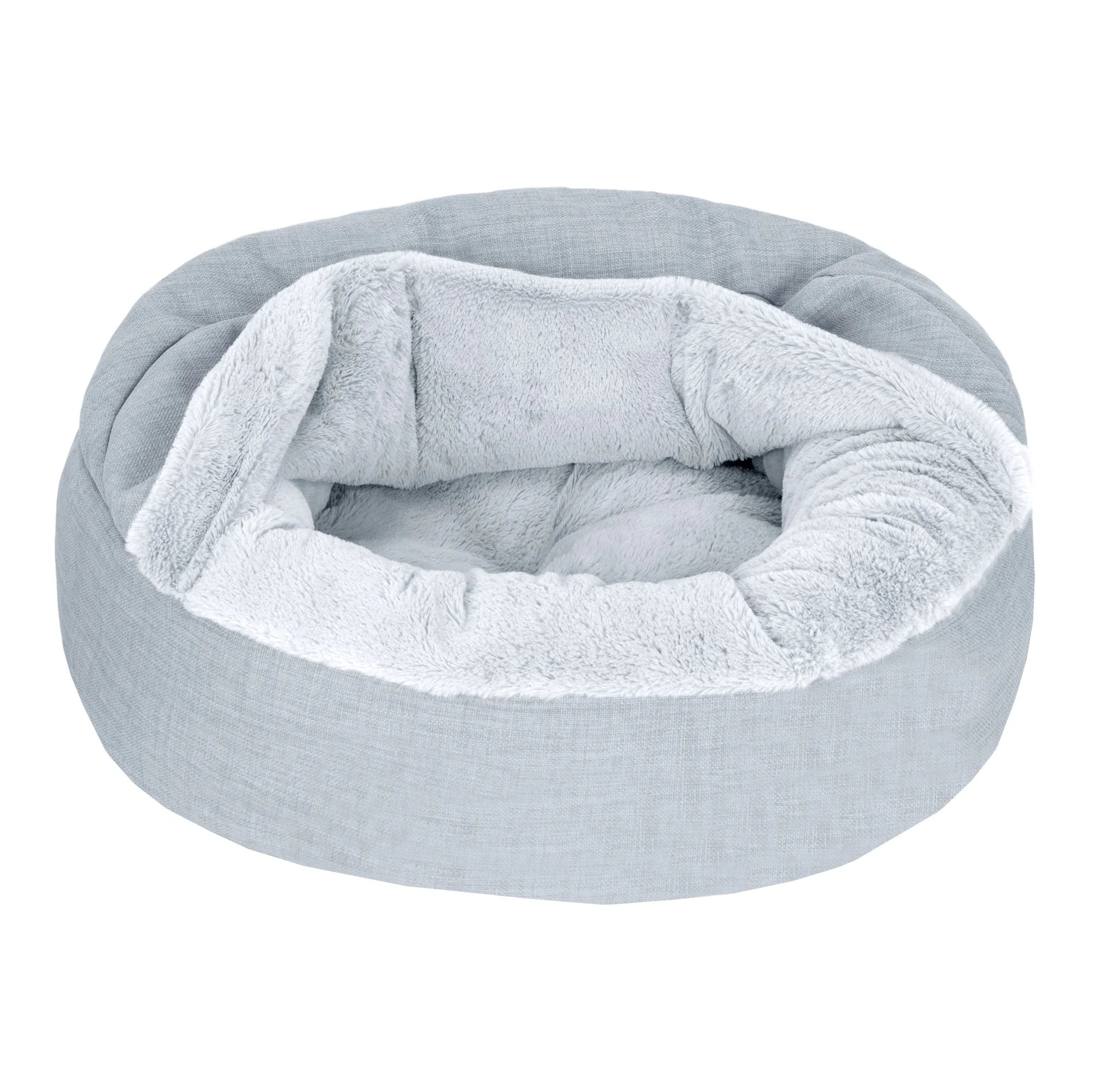 Mist Gray Small Plush Hooded Donut Pet Bed U46967