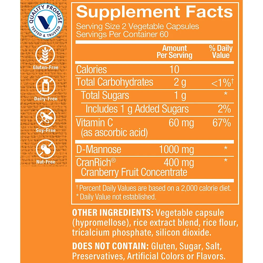 120 Vegetarian Capsules Cranberry with D-Mannose X110976