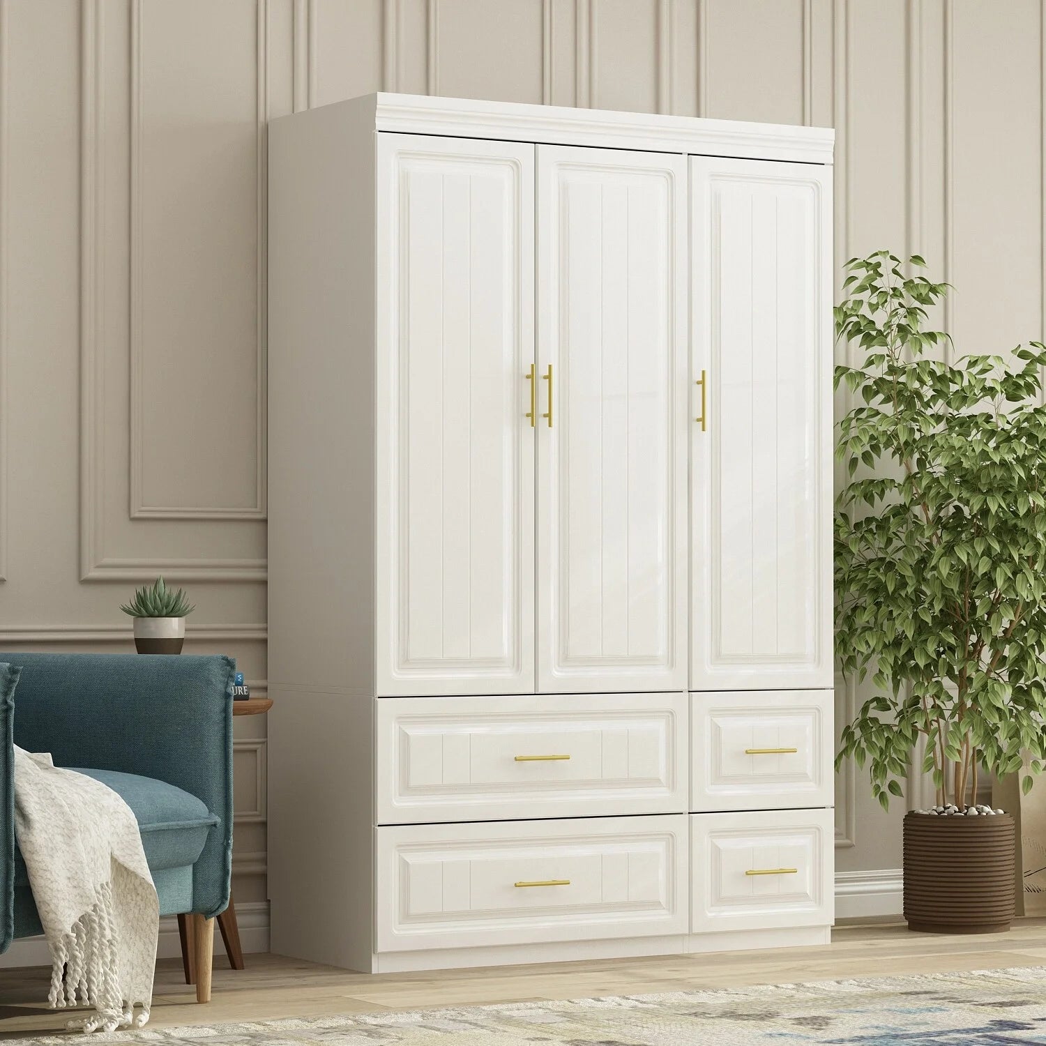 Large Wooden Wardrobe Armoire 74.2"H T623106