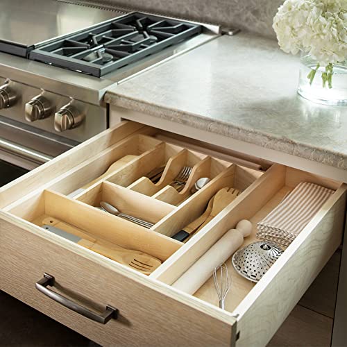 Natural Maple Wood 9 Compartment Silverware Drawer Organizer T56241