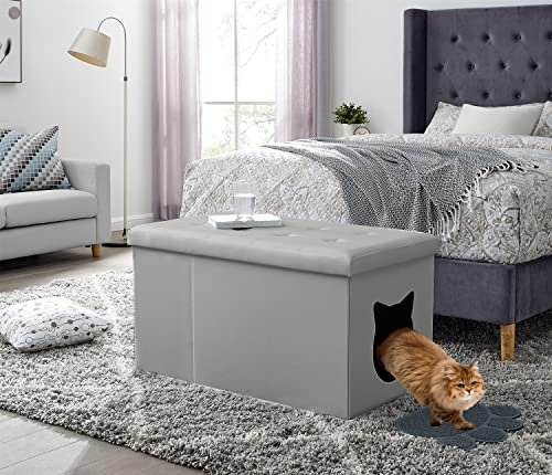 Grey Cat Litter Box Enclosure Bench Ottoman E467288