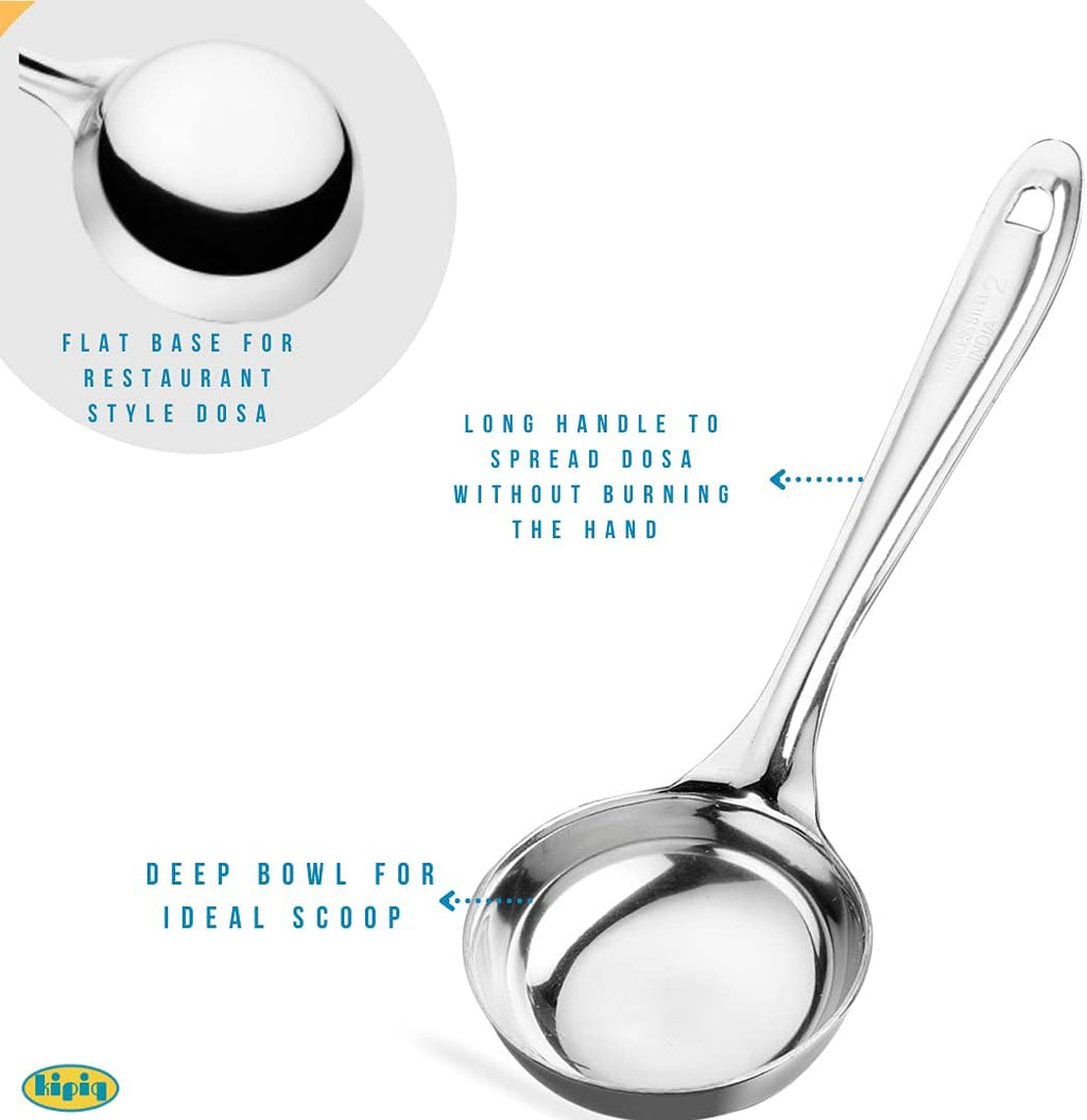 Stainless Steel Dosa Making Spoon Ladle with Flat Base and Turner Set of 2 Z76450