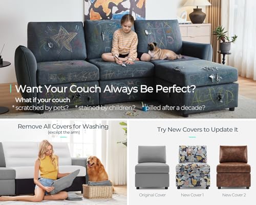 Dark Grey U Shaped 4 Seat Modular Sofa with Storage R1520