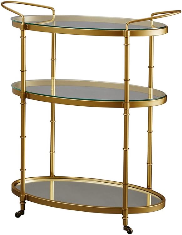 Antique Gold Bar Cart with Glass Shelves Q882362