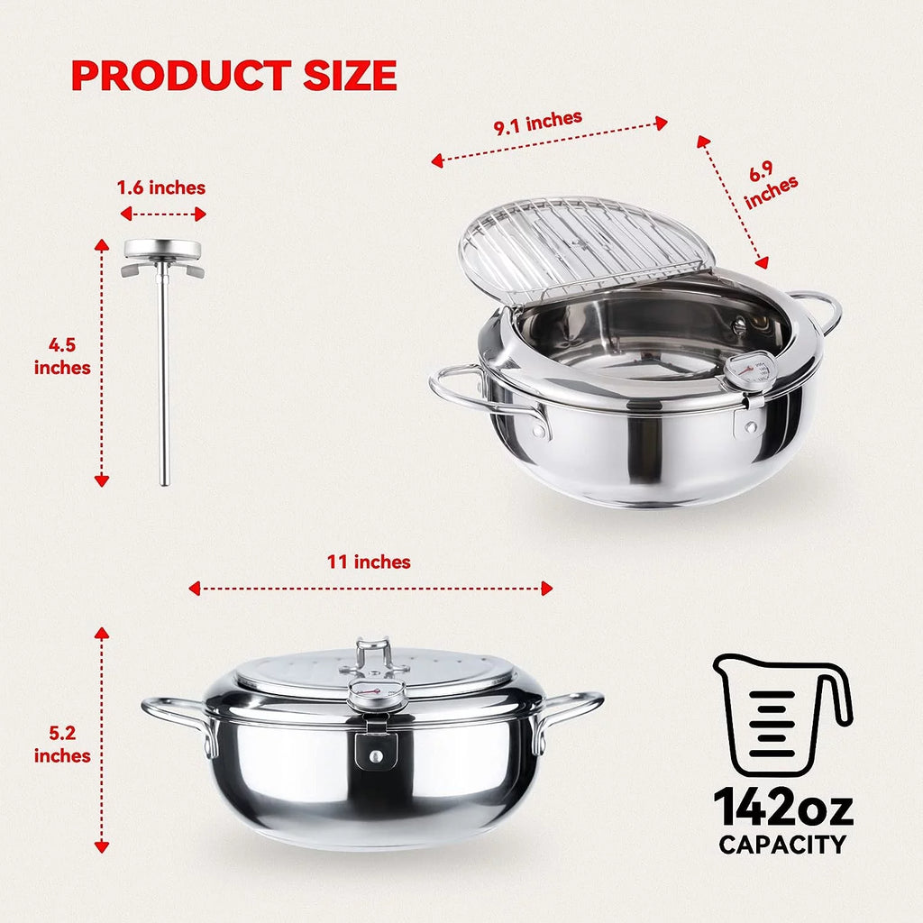 11 Inch 4.2 L 304 Stainless Steel Deep Fryer Pot with Lid B344