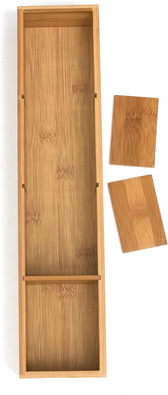 Bamboo Wood 4-Part Drawer Organizer with Removable Dividers, 17-1/2" x 4" x 2-1/2" W4856