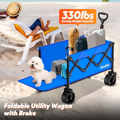 Blue Heavy Duty Collapsible Folding Wagon Cart with All-Terrain Big Wheels L776
