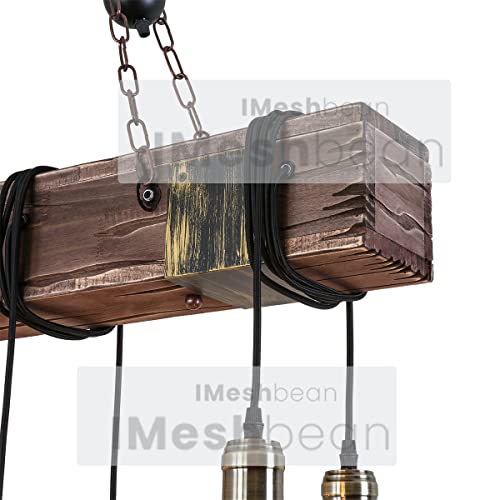 10 Heads Rustic Wood Beam Hanging Pendant Light Fixture X669202