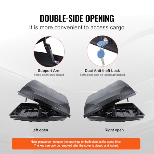 Black 22 Cubic Feet ABS Hard Shell Roof Box with Dual-Sided Opening L400