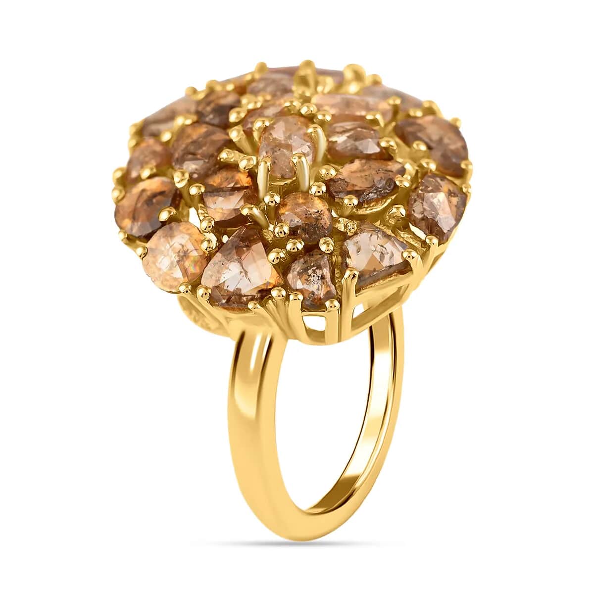 Champagne Diamond Mix 925 Sterling Silver 14K Yellow Gold Plated Cluster Ring Size 8 Z890