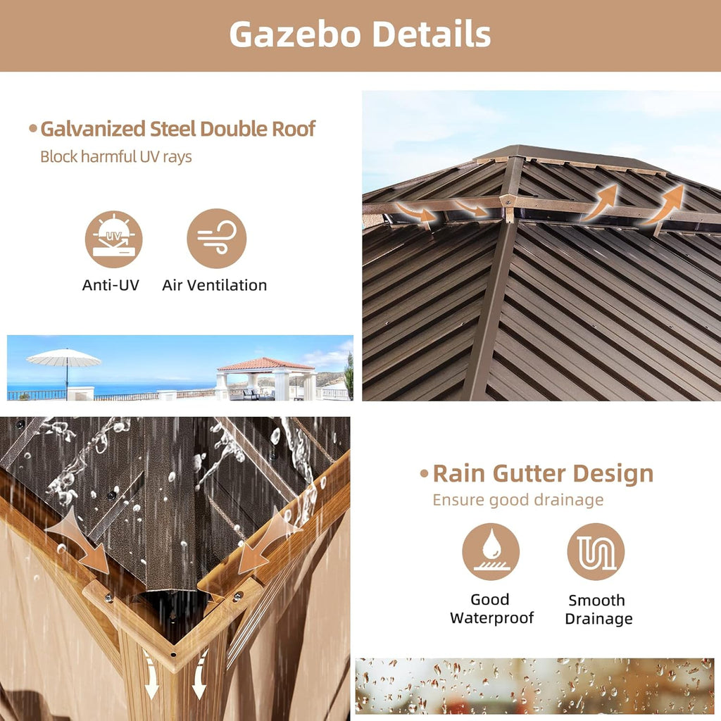 10' x 12' Hardtop Gazebo with Galvanized Steel Double Roof and Curtains S274189