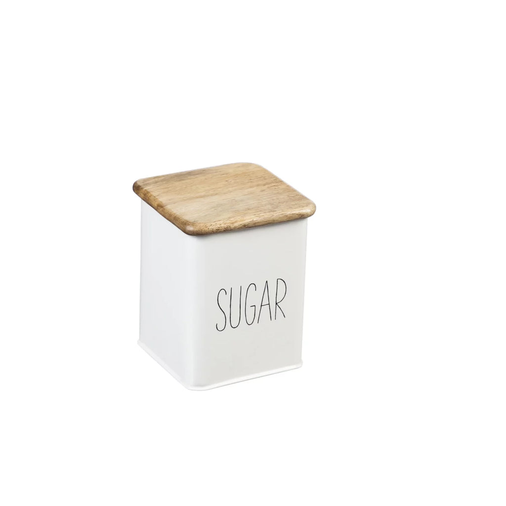 White 5 Piece Kitchen Canisters with Wooden Top Set Y864