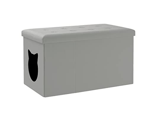 Grey Cat Litter Box Enclosure Bench Ottoman E467288