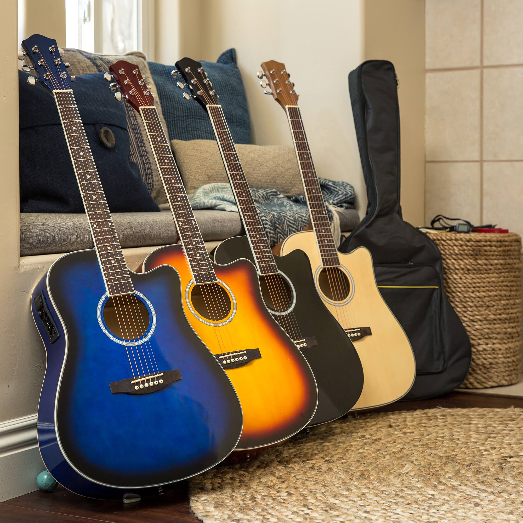 Natural Acoustic Electric Cutaway Guitar Set with Capo, E-Tuner, Bag, Picks, Strap M65278