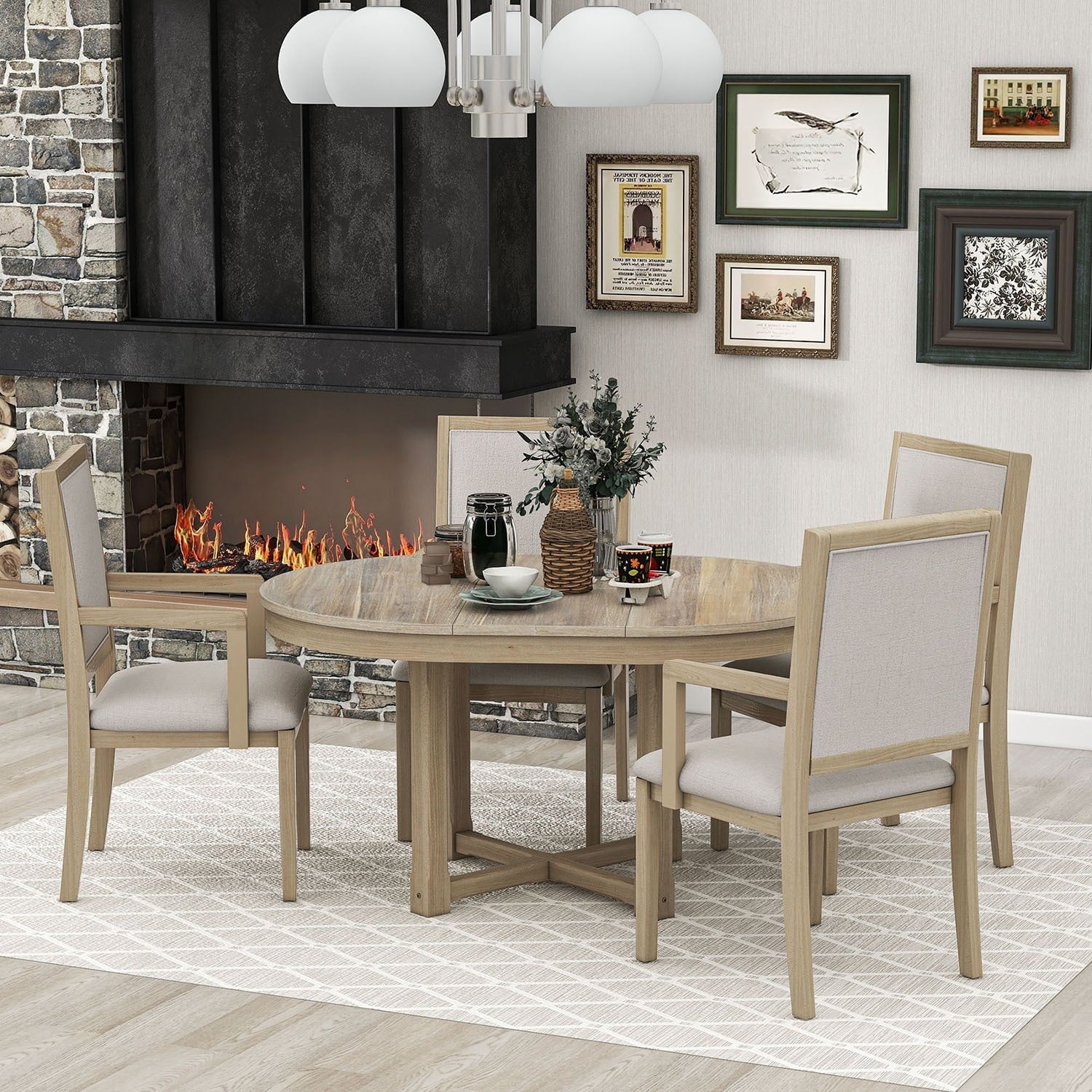 5-Piece Extendable Wood Dining Table Set O99097