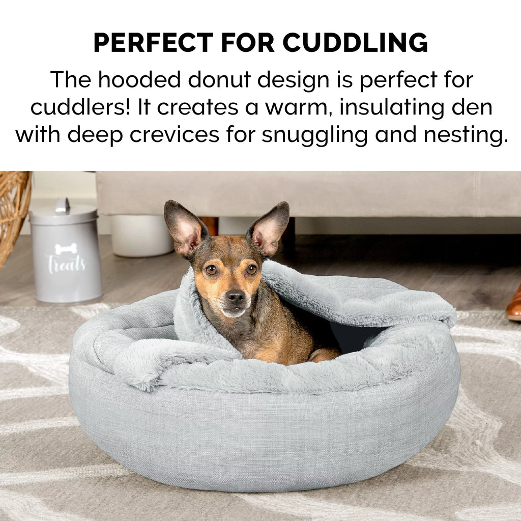 Mist Gray Small Plush Hooded Donut Pet Bed U46967