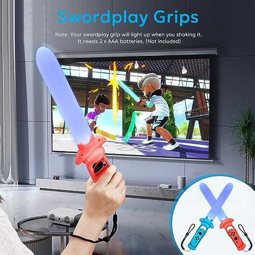 11 in 1 Switch Sports Accessories Bundle with Tennis Rackets, Golf Clubs, Swords, Wrist and Leg Strap, Storage Bag D48697