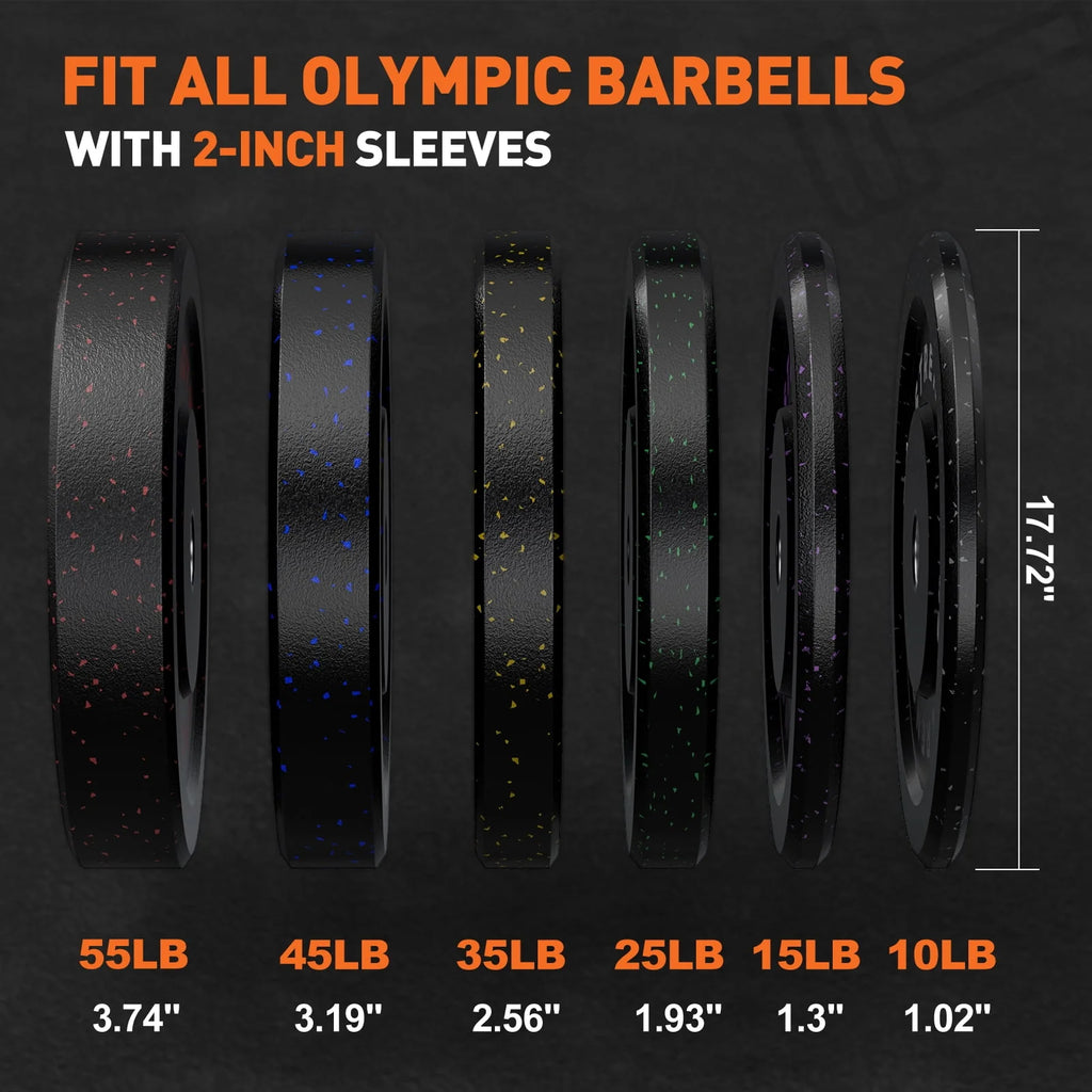 Olympic Bumper Plates, 10lb to 55lb Weights, High-Bounce Rubber Weight Plates U7790