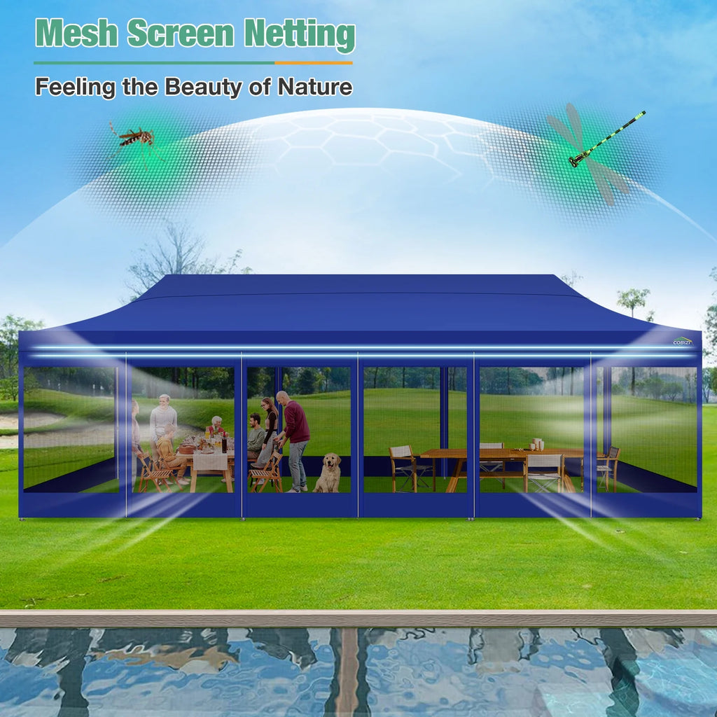 Dark Blue 10x30 Heavy Duty Pop Up Canopy with Netting Screened B704
