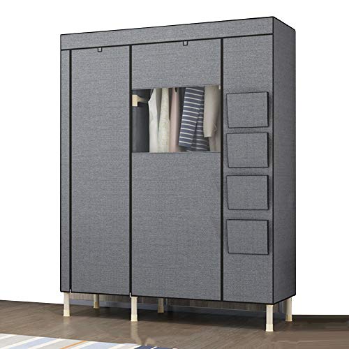 Non-Woven Fabric Clothes Closet with Zipper Steel Pipe Wardrobe Storage See Through Window Fabric Cabinet 130x50x190cm C15944