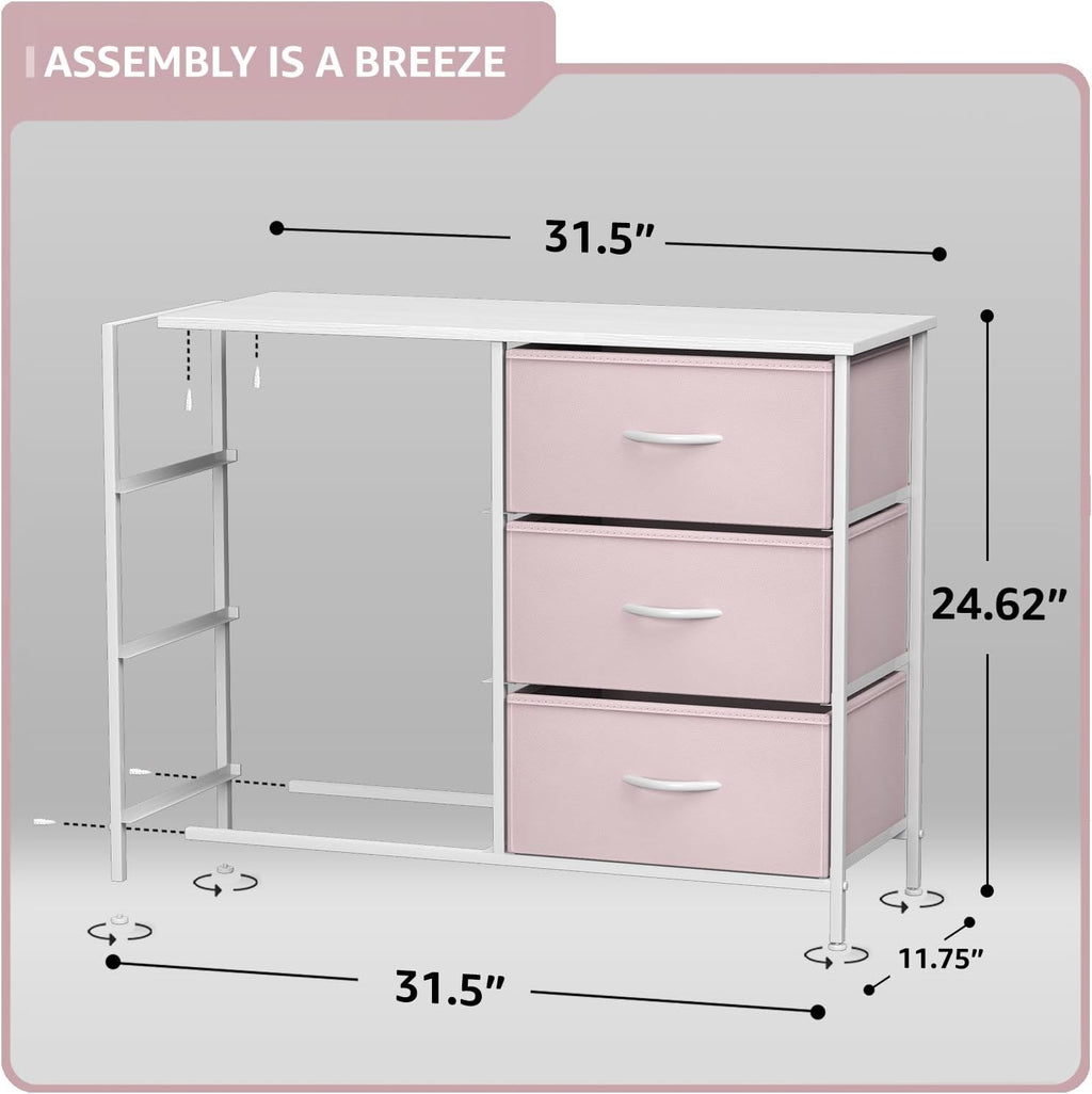 6 Drawer Pink Kids Dresser with Nightstand U886530