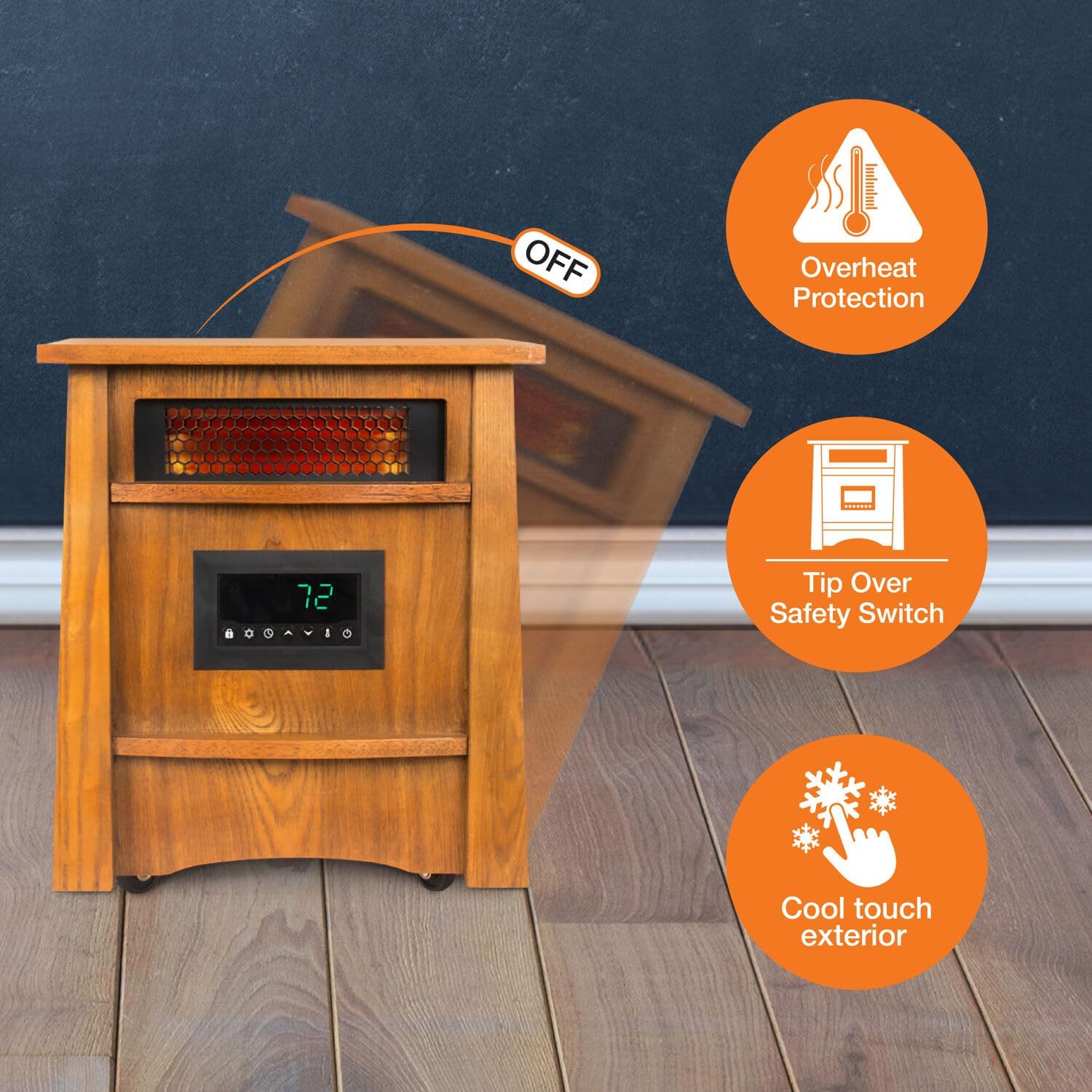 8 Element Infrared Wood Cabinet Heater with Remote Control O699