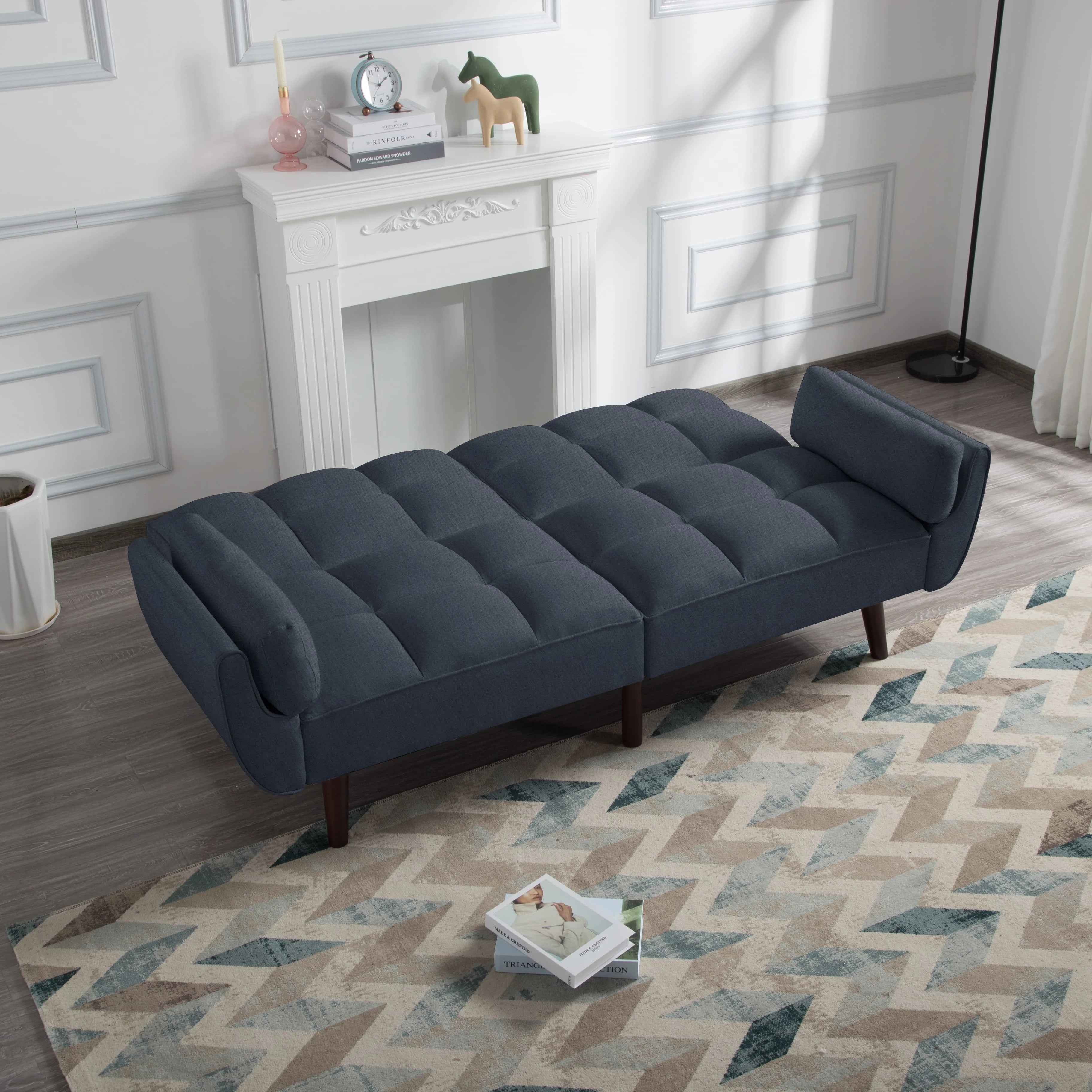 76" Futon Sofa Bed, Upholstered with Polyester, Wood Frame, Dark Gray C633521