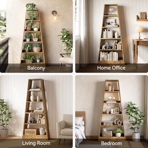 6-Tier Tall Wooden Ladder Bookcase in Warm Umber E65690