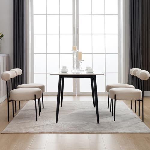 Beige Linen Fabric Dining Chairs Set of 2 R95021