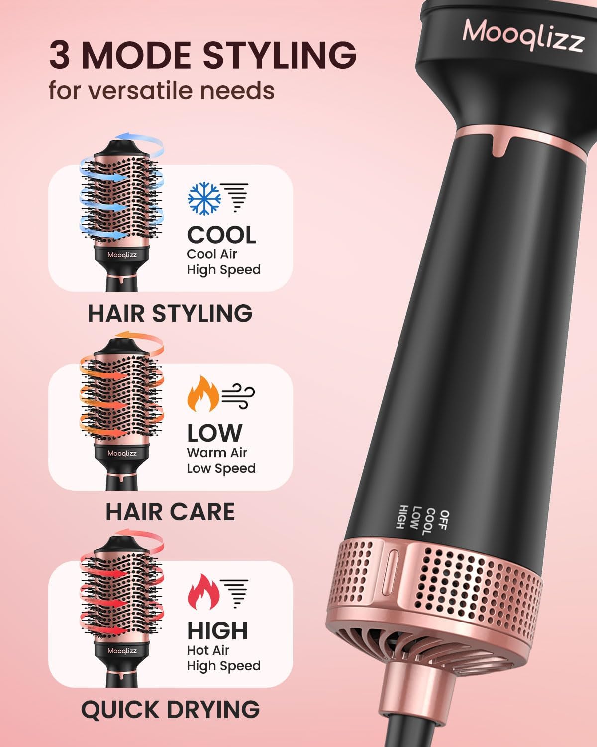 Pink Black Hair Dryer Brush L2398