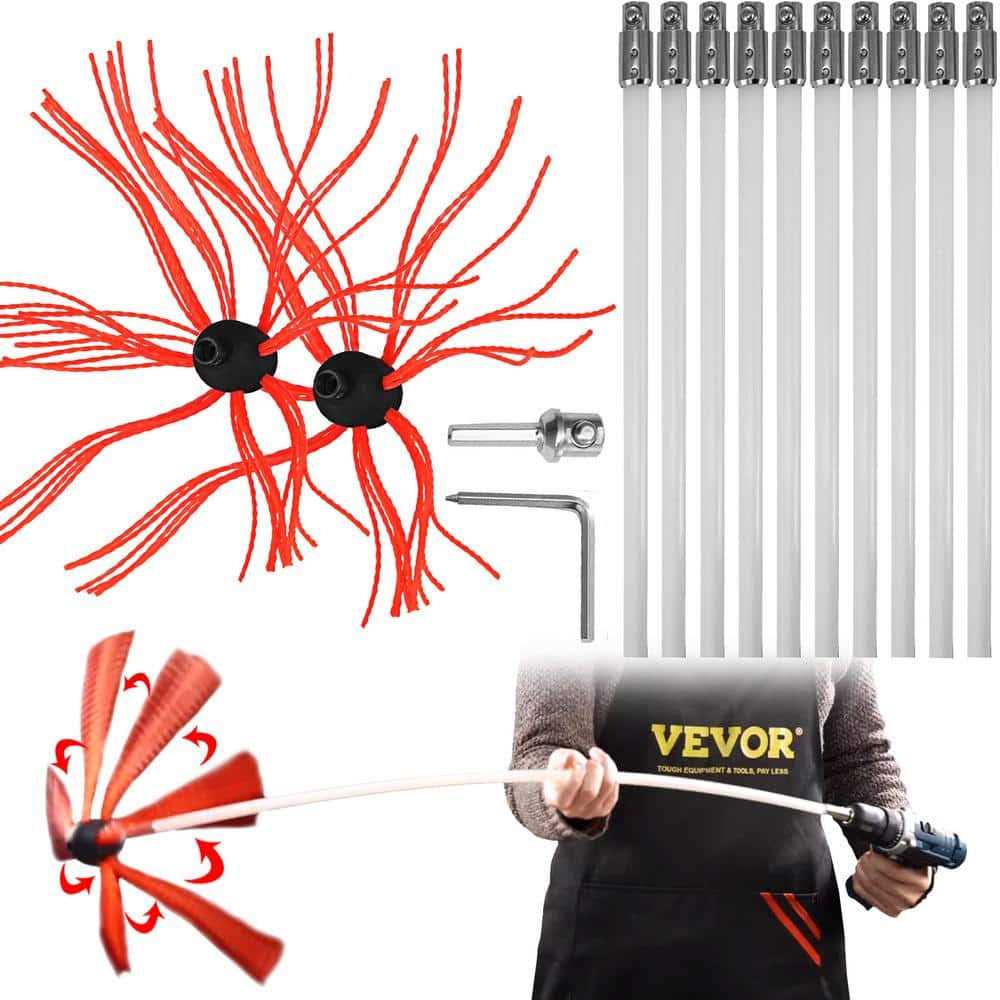 33 ft Chimney Brush Kit with 10 Nylon Rods and 2 Brush Head F234949