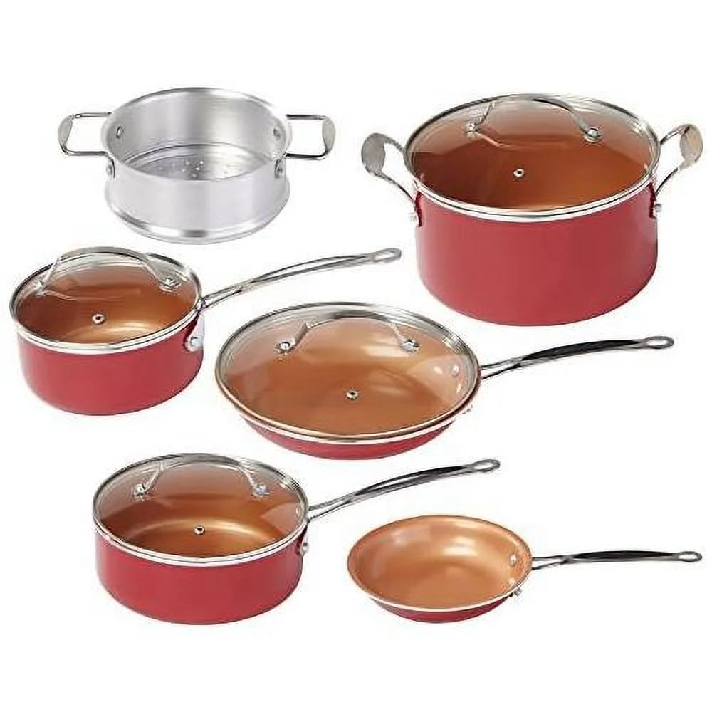 10 pc copper-infused ceramic non-stick cookware set H446