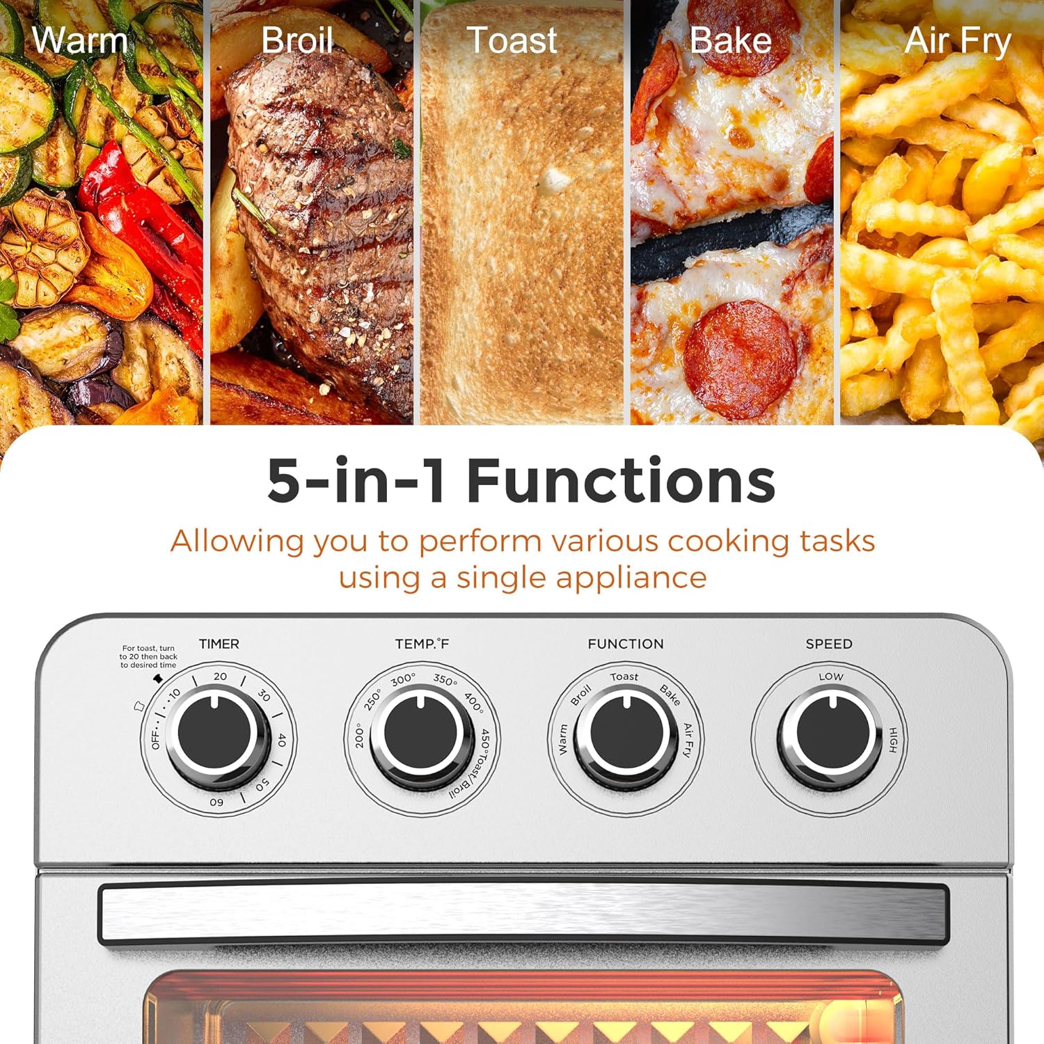 24.3QT/23L 1700W Stainless Steel Air Fryer Toaster Oven with 4 Accessories L70849