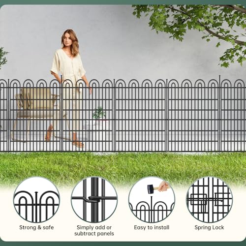 15 Panels Tall Garden Animal Barrier Fence with Gate, 33 in(H) X 36.8 ft(L) No Dig Decorative Metal Edging Border K1077