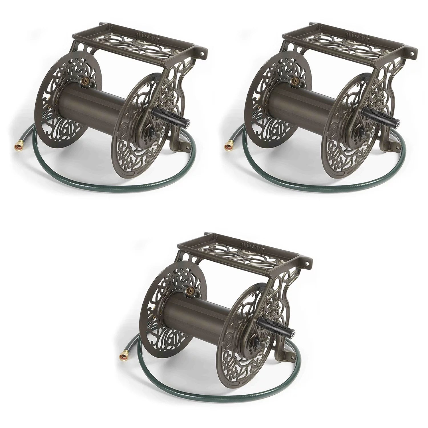 125 Foot Steel Garden Hose Wall Mounted Reel (3 Pack) U3553