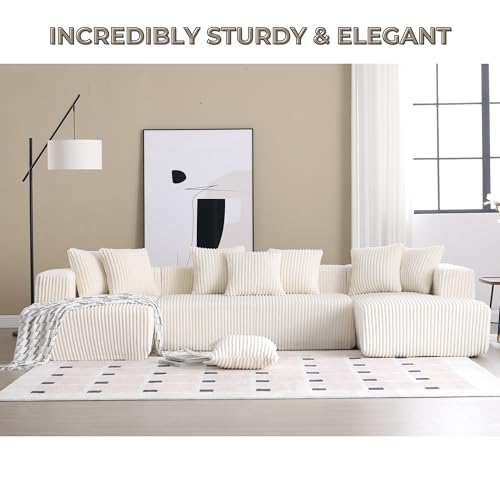 Beige 4-Seater Corduroy U-Shaped Sectional Sofa with 8 Pillows E55165