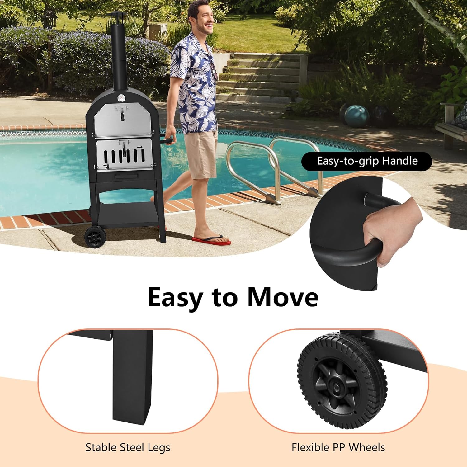 Outdoor Pizza Oven with 12" Pizza Stone, Pizza Peel, Waterproof Cover R95567