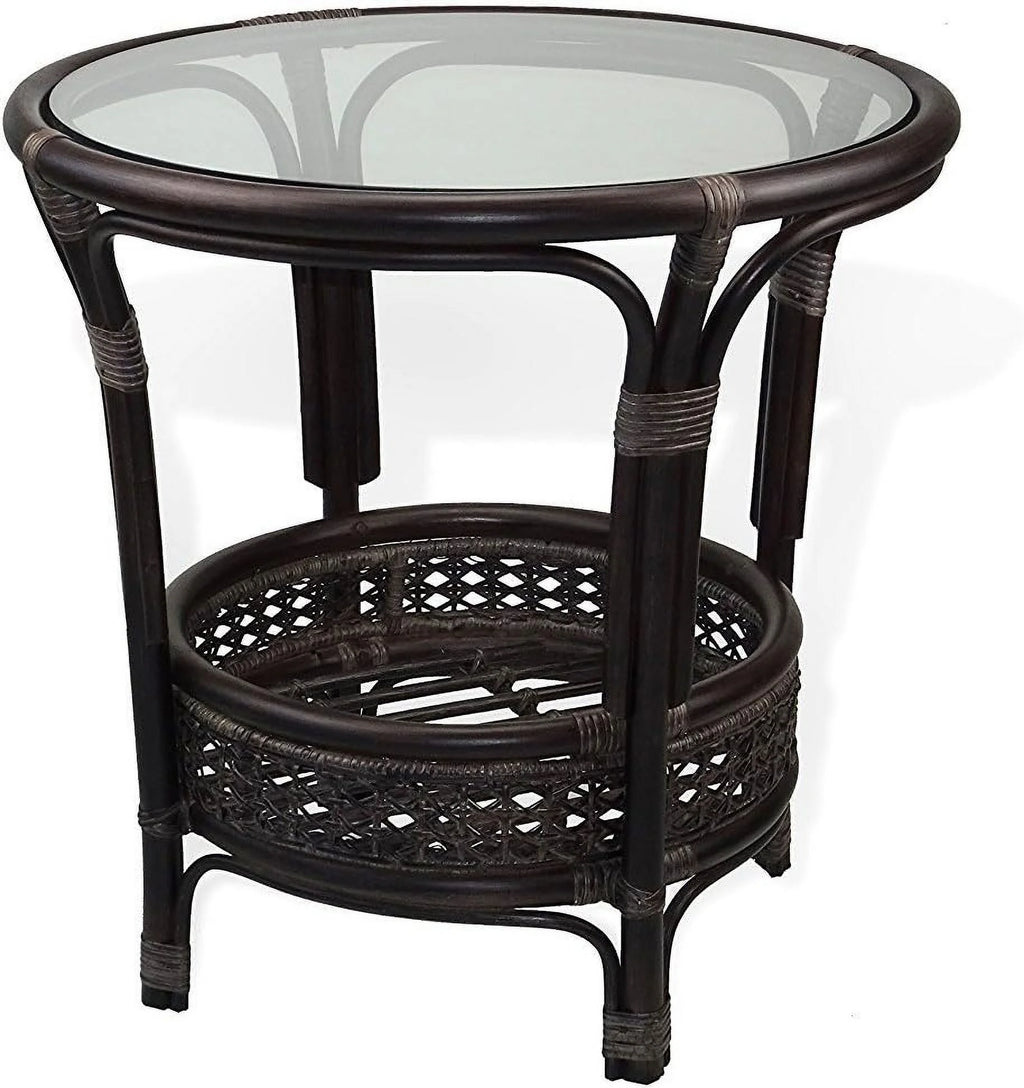 Natural Rattan Round Coffee Table with Glass Top Dark Brown D66908