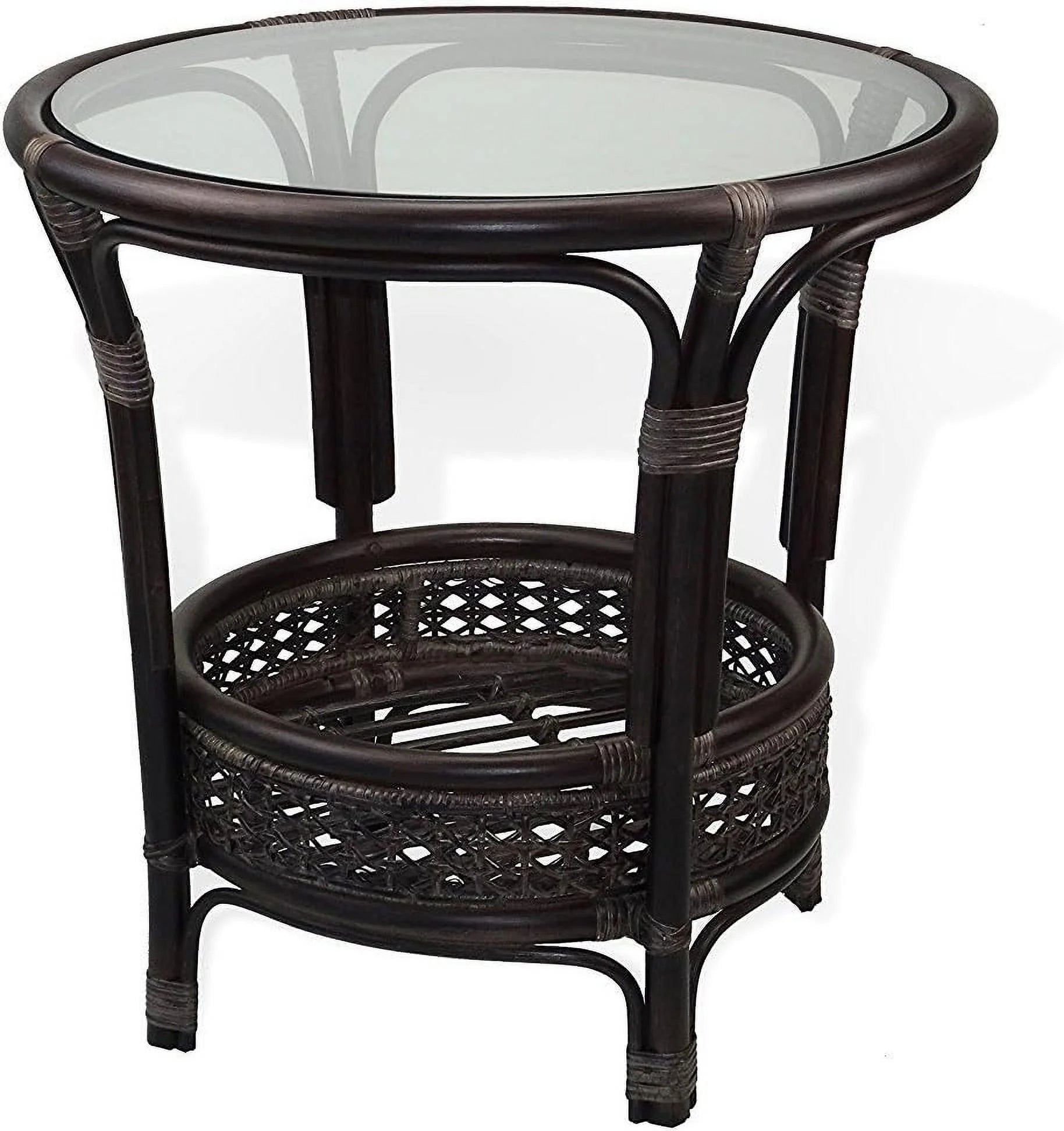 Natural Rattan Round Coffee Table with Glass Top Dark Brown D66908