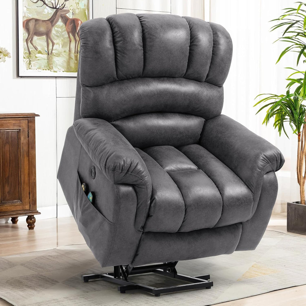 Gray Power Lift Recliner Chair with Heat & Massage O743