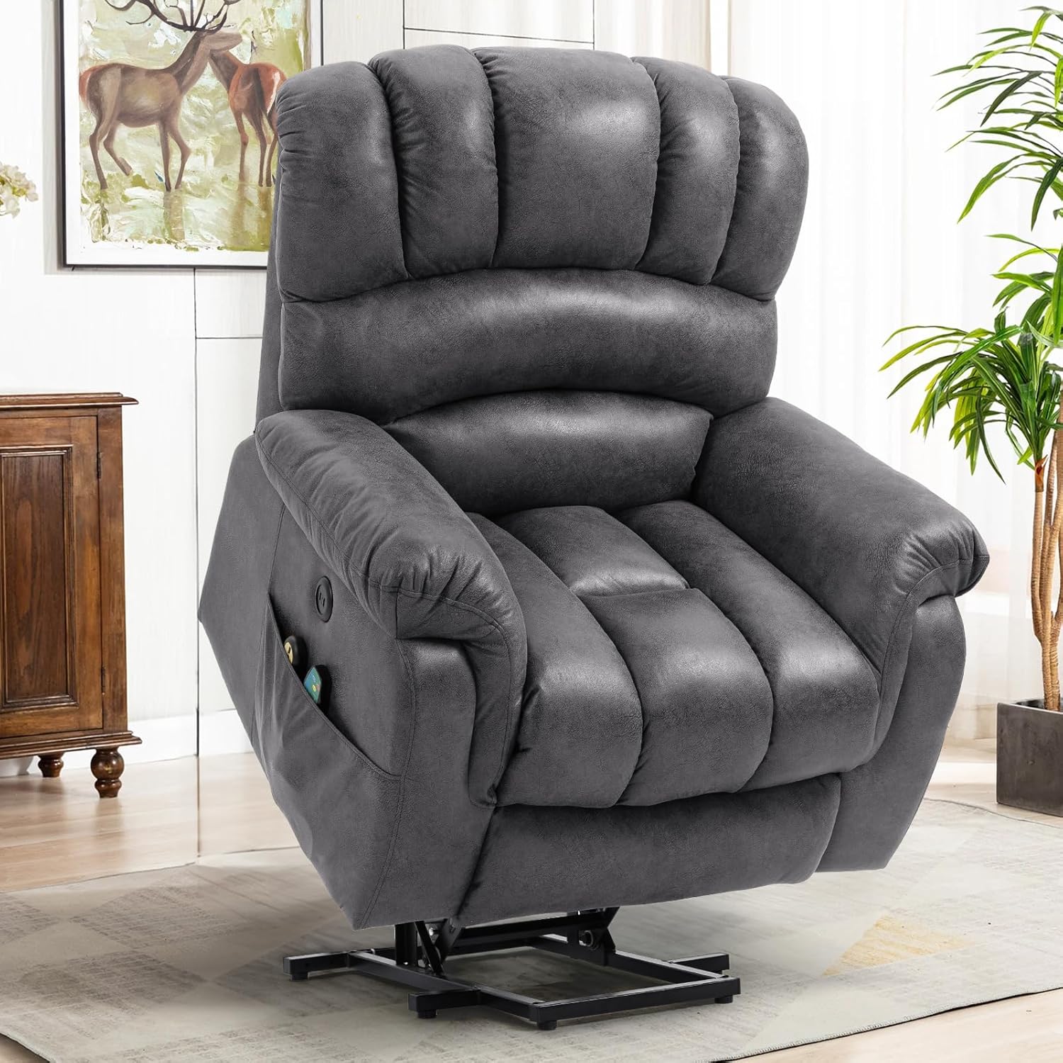 Gray Power Lift Recliner Chair with Heat & Massage O743