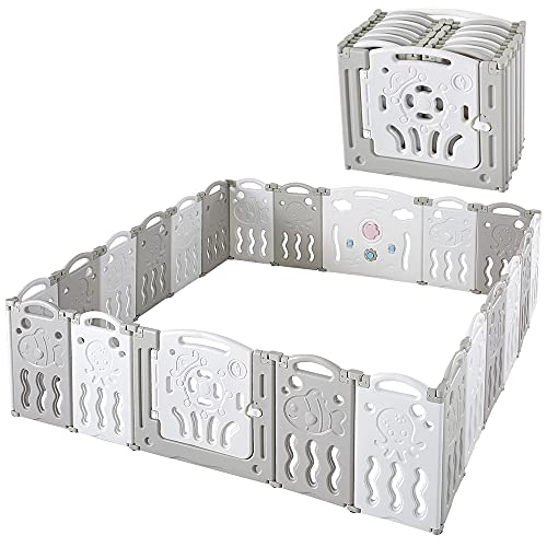 18 Panel White Grey Foldable Baby Playpen with Safety Gate G288